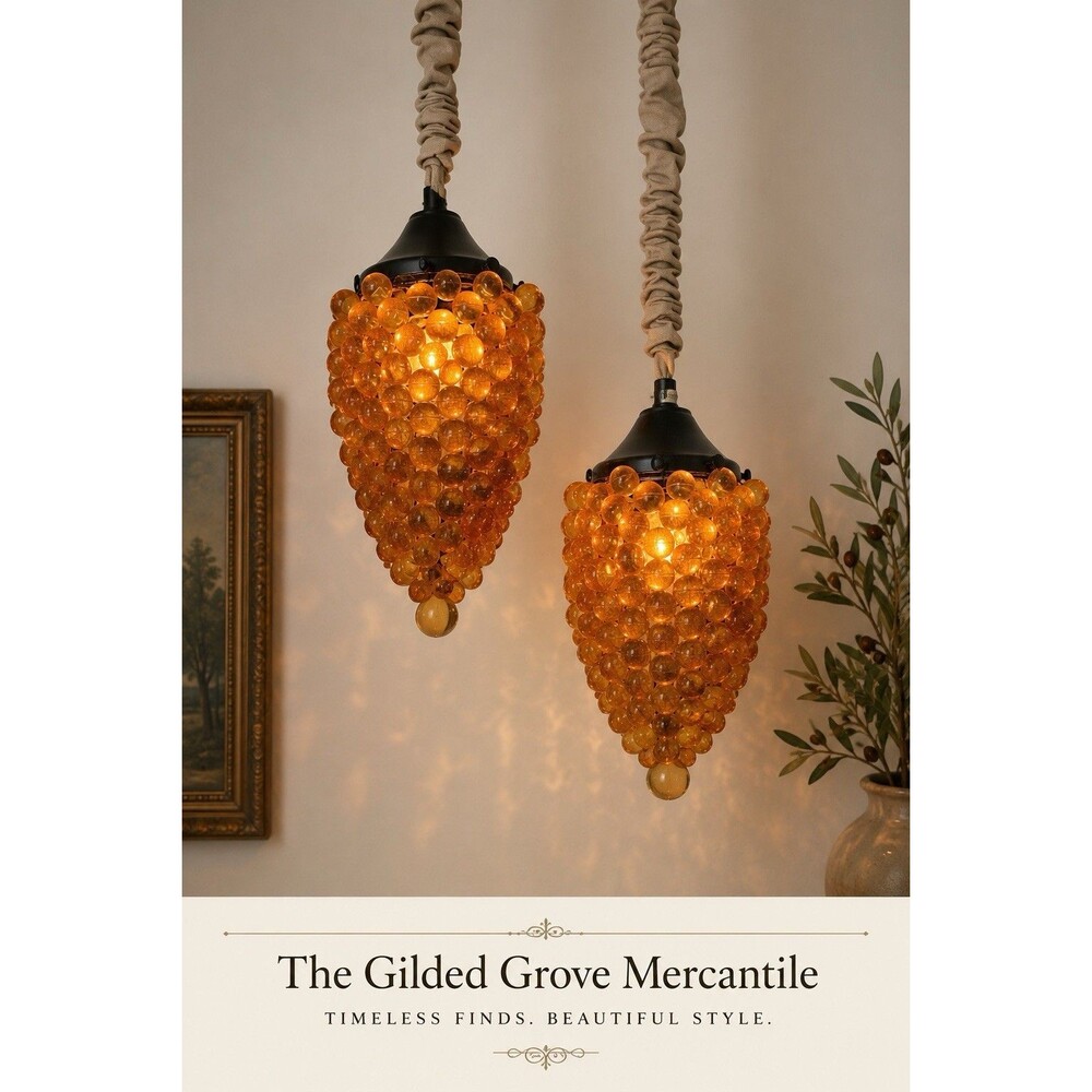 Vintage Burman Amber Grape Cluster Accent Lights Pair 11” Plug-In Working
